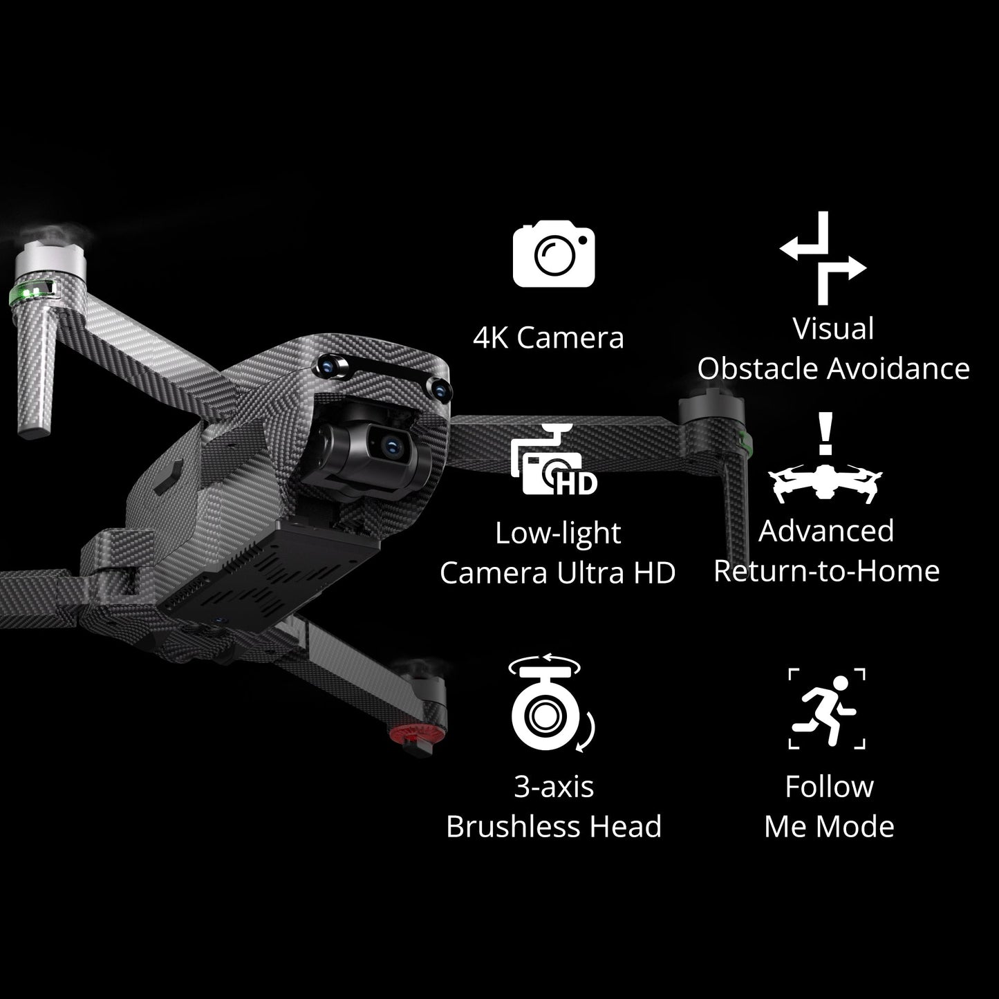 The Bigly Brothers GD96 Midnight Alpha Ultra HD, Built-In Binocular Long Range Obstacle Avoidance Drone with Carrying Case, 60-Mins Flight Time, 5km Range, 3-Axis Gimbal, GPS System, Follow Me Mode