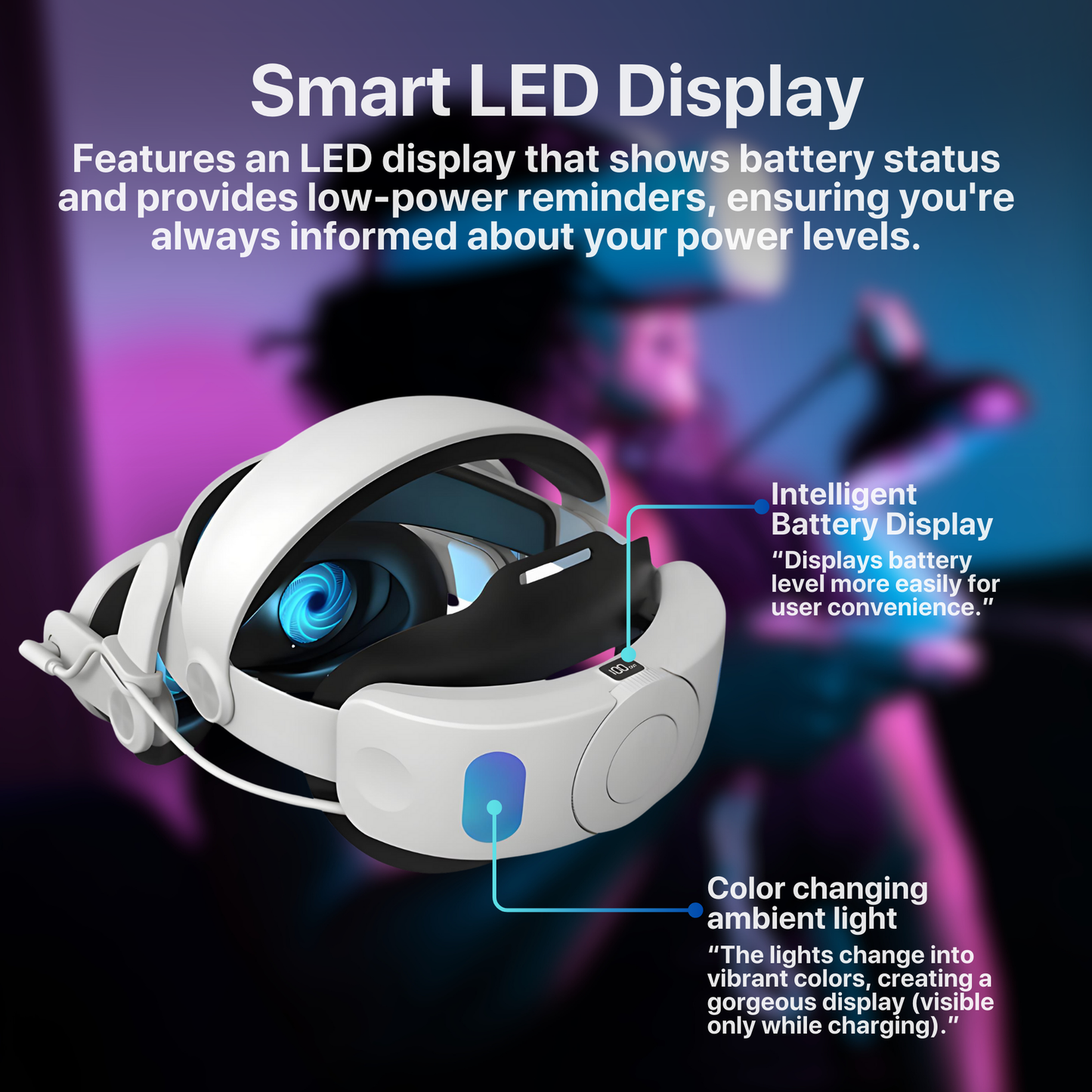 The Bigly Brothers 10000mAh Battery Head Strap compatible with Oculus/Meta Quest 3 Adjustable Elite Strap Replacement with LED Display, Rechargeable VR Accessory for Extended Playtime!