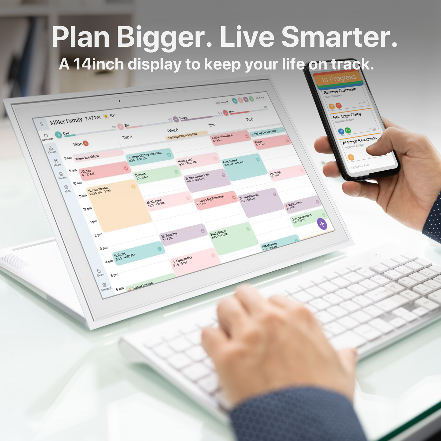 The Bigly Brothers 16-inches Smart Family Calendar, All-in-One Digital Planner with Auto-Sync, Chore Tracker & Meal Scheduling, Digital Calendar for To-Do Lists & Family Organizer