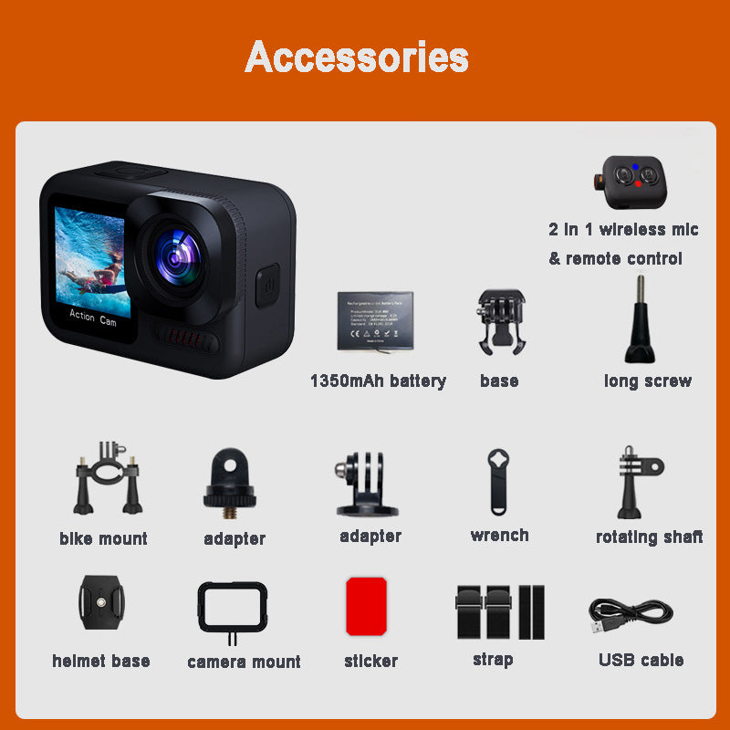 The Bigly Brothers Tribeca 2n2 Action Camera Vlogging Combo: 20M Waterproof With No Case, 64gb SdCard Included, 4K 60fps, 6-Axis Anti-Shake Stabilization, Dual Touch Screen, Wireless Remote Controller with a built-in Microphone for Extreme sports