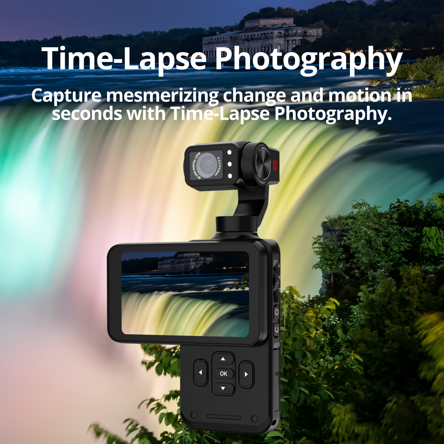 The Bigly Brothers Nimble 1 World Largest Pocket Camera with Gimbal, 3.5-inch Vlogging Camera Screen with 64gb SD Card, 3-Axis EIS Stabilization, 5K @30fps, 4k @60fps, AI Face tracking, IR night Vision, 120° Wide-Angle, 180° Rotatable Screen
