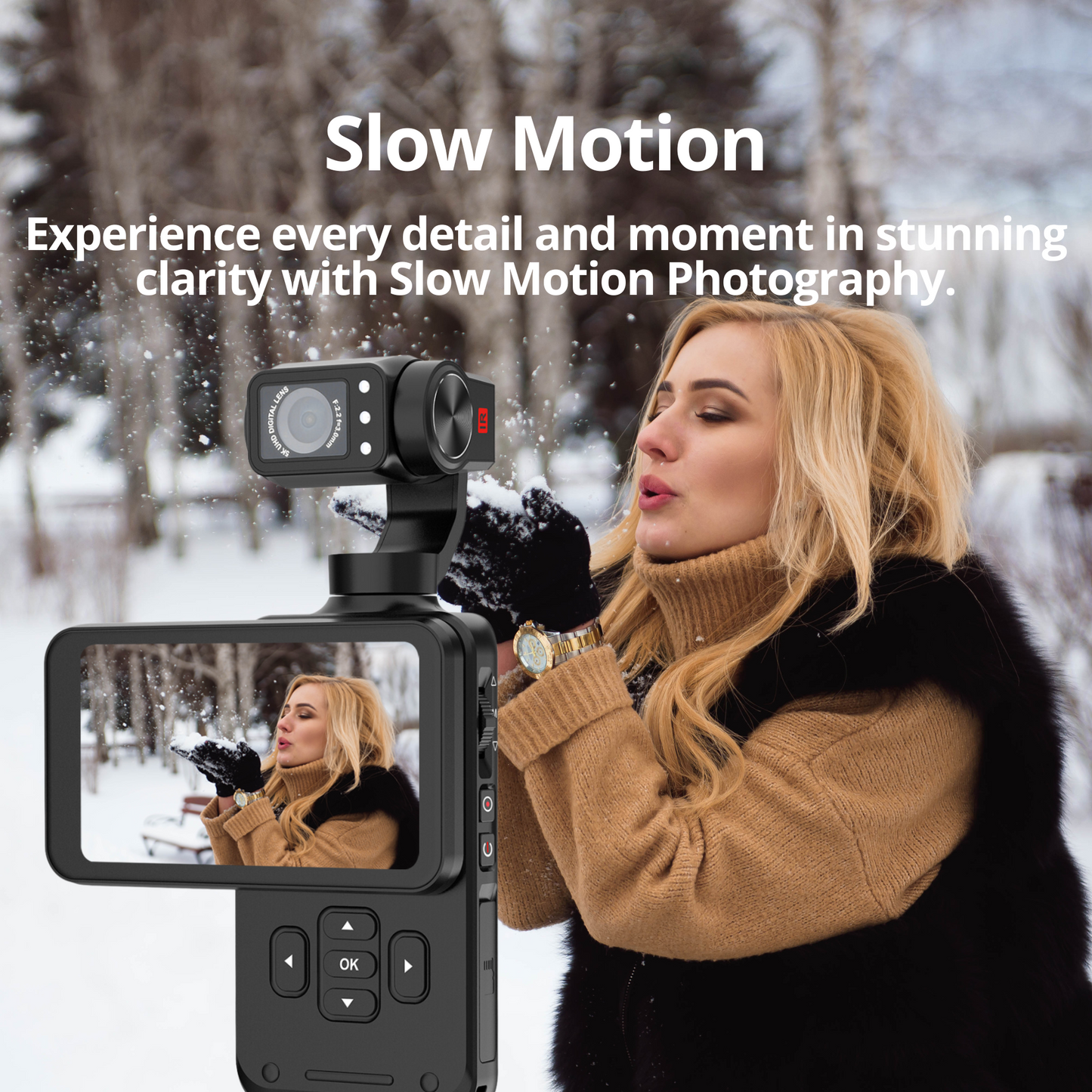 The Bigly Brothers Nimble 1 World Largest Pocket Camera with Gimbal, 3.5-inch Vlogging Camera Screen with 64gb SD Card, 3-Axis EIS Stabilization, 5K @30fps, 4k @60fps, AI Face tracking, IR night Vision, 120° Wide-Angle, 180° Rotatable Screen