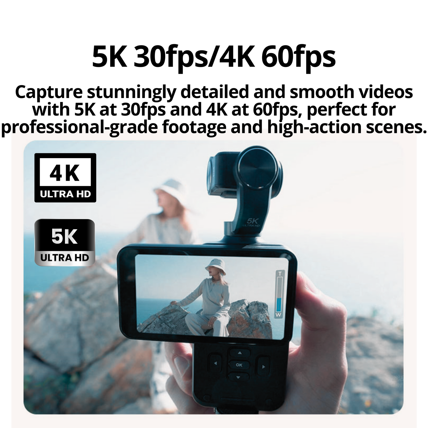 The Bigly Brothers Nimble 1 World Largest Pocket Camera with Gimbal, 3.5-inch Vlogging Camera Screen with 64gb SD Card, 3-Axis EIS Stabilization, 5K @30fps, 4k @60fps, AI Face tracking, IR night Vision, 120° Wide-Angle, 180° Rotatable Screen