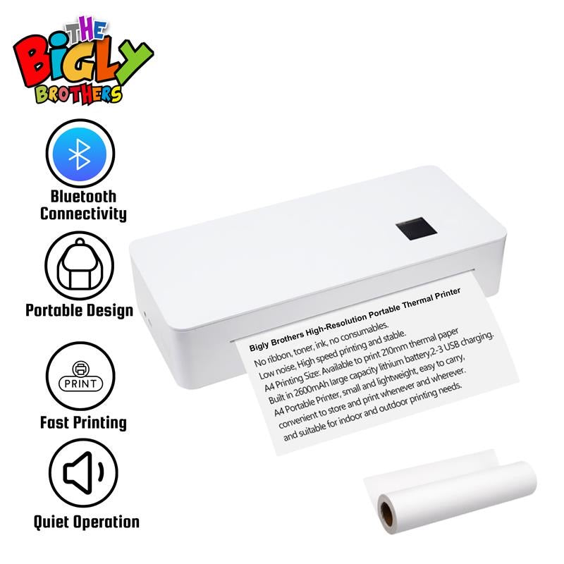 The Bigly Brothers Wireless 300DPI High Resolution Mini Printer – No Ink Required, Thermal Printer, Lightweight & Travel-Ready for School or Office Work