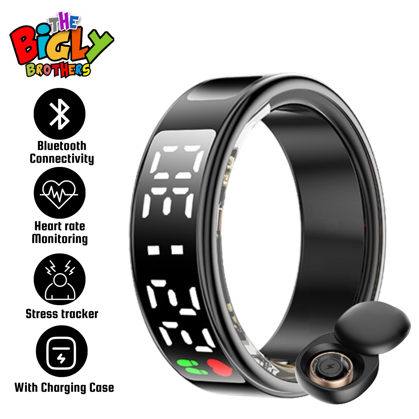 The Bigly Night Shade 1 AI Smart Ring  - Sleep/Heart and Health Tracker 4th gen chip technology,  Up To 10 Days Battery Life,  No APP Subscription (Black, Size 9)