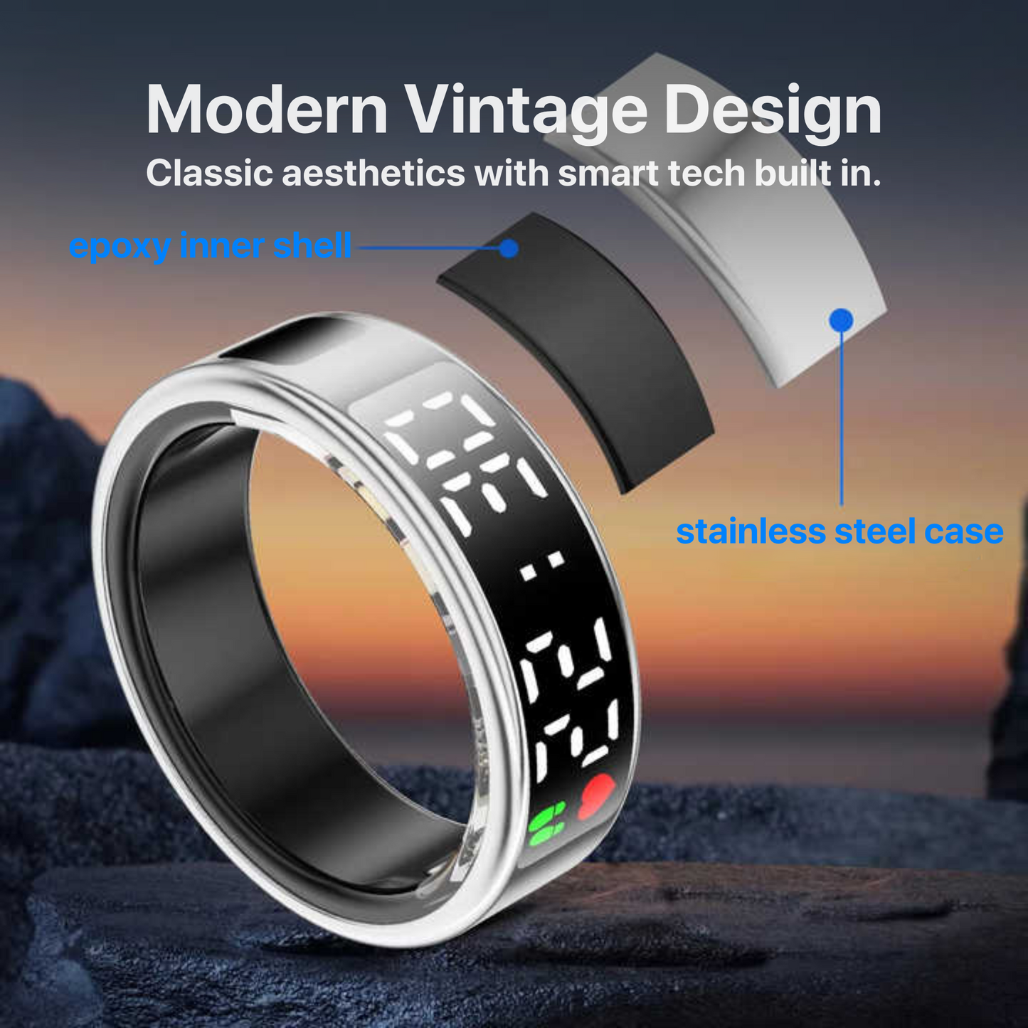 The Bigly Night Shade 1 AI Smart Ring  - Sleep/Heart and Health Tracker 4th gen chip technology,  Up To 10 Days Battery Life,  No APP Subscription (Black, Size 9)