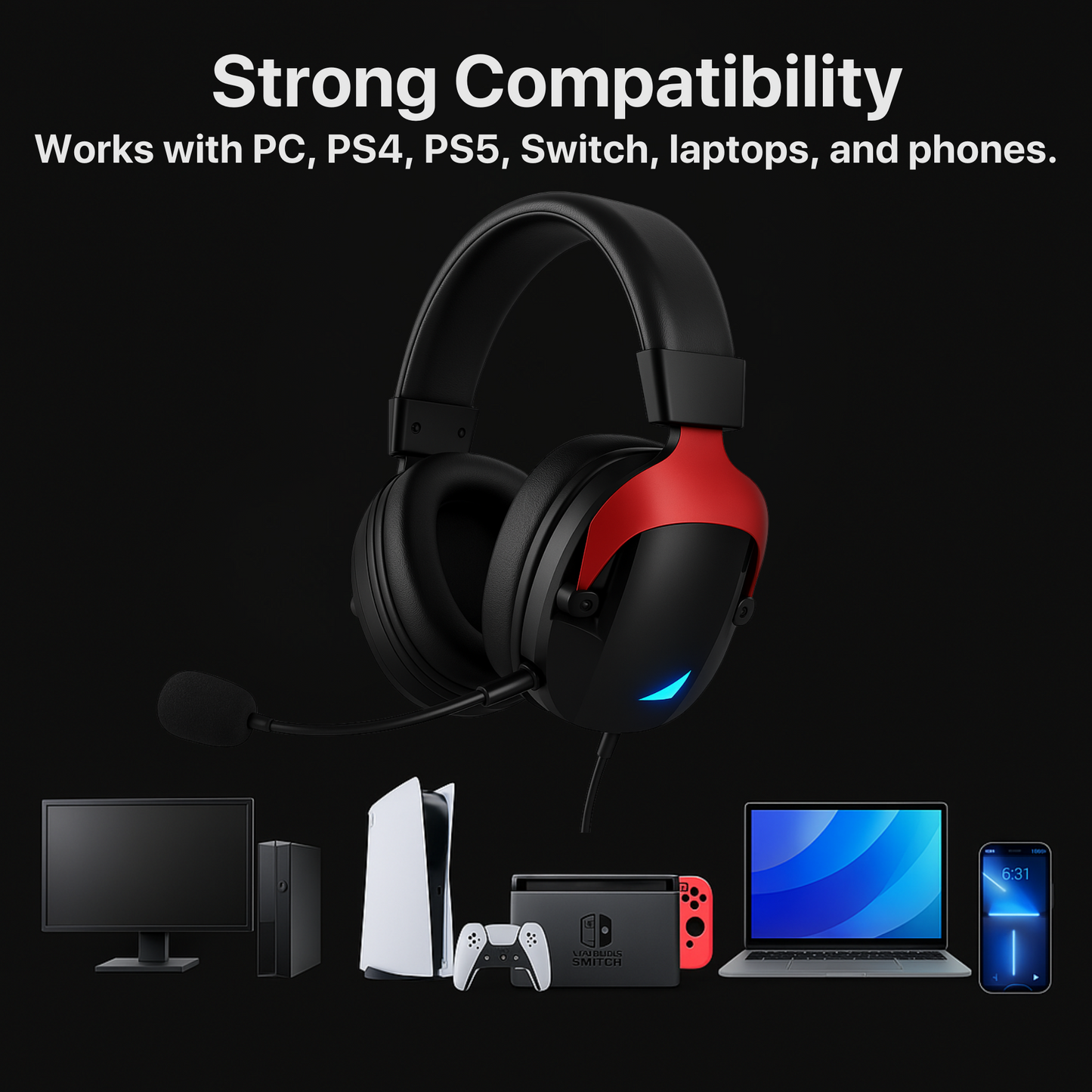The Bigly Brothers RGB Wireless Headset with Noise-Cancelling Mic & up to 36 Hours Battery Life