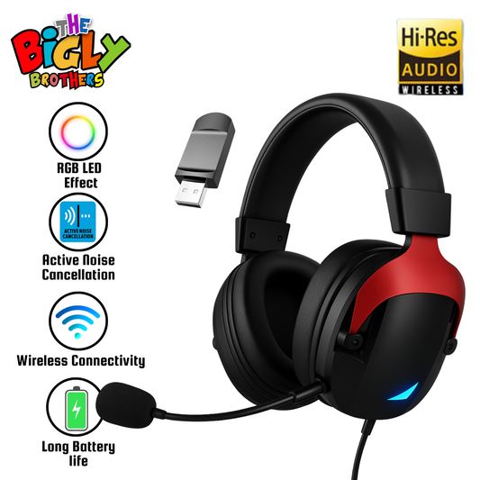 The Bigly Brothers RGB Wireless Headset with Noise-Cancelling Mic & up to 36 Hours Battery Life