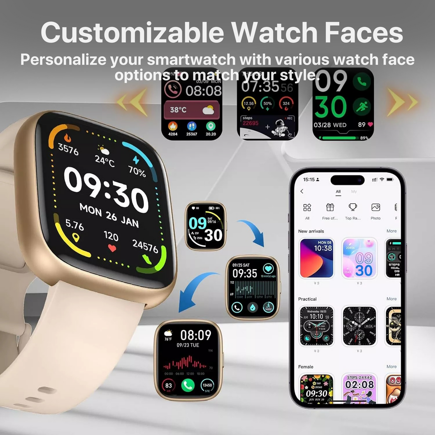 The Bigly Brothers All-in-1 Smart Watch for Women, Sports Watch with Call/Text, Heart Rate, Blood Pressure, Oxygen Level Monitor, Sleep Tracker, 110+ Sport Modes, IP68 Waterproof