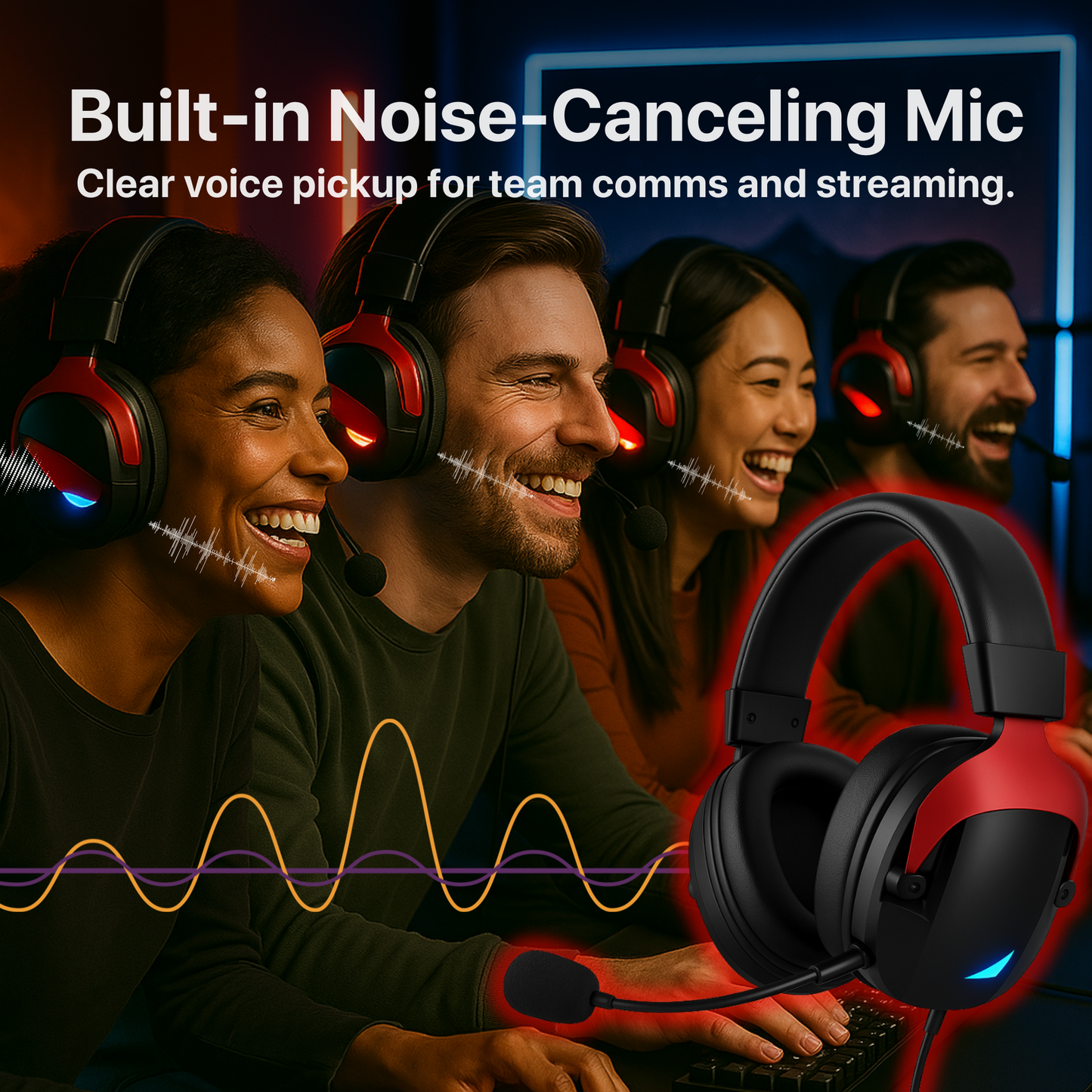 The Bigly Brothers RGB Wireless Headset with Noise-Cancelling Mic & up to 36 Hours Battery Life