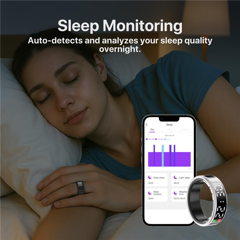The Bigly Night Shade 1 AI Smart Ring  - Sleep/Heart and Health Tracker 4th gen chip technology,  Up To 10 Days Battery Life,  No APP Subscription (Black, Size 9)