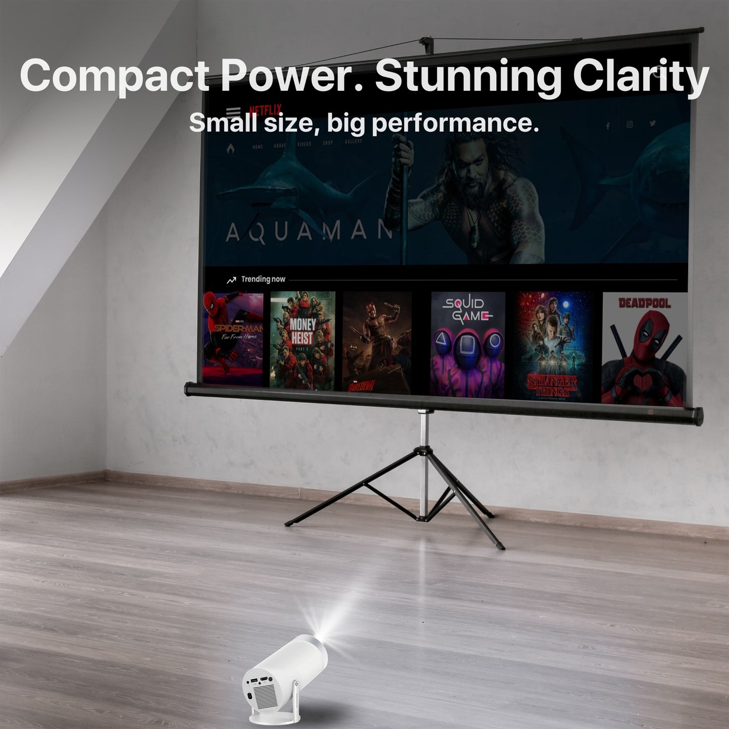 Projector Bundle - Projector Screen with Stand & Brother eye 4k Mini projector 300 lumens 2gb ram 16gb rom ultra fast , All in One Super Mini Projector