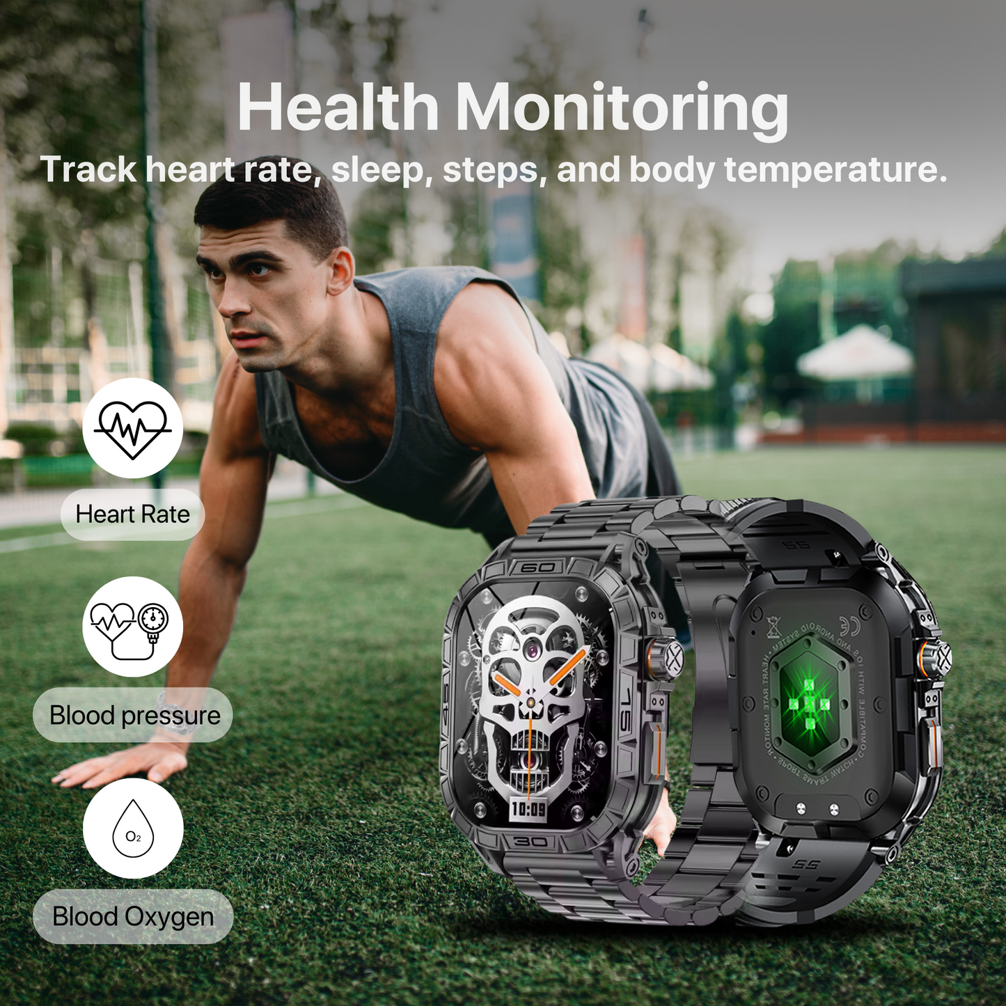 The Bigly Brothers All-in-1 Smart Watch, Men’s Watch Amoled Display with Call/Text, Heart Rate, Blood Pressure, Oxygen Level Monitor, Sleep Tracker, 110+ Sport Modes, IP68 Waterproof