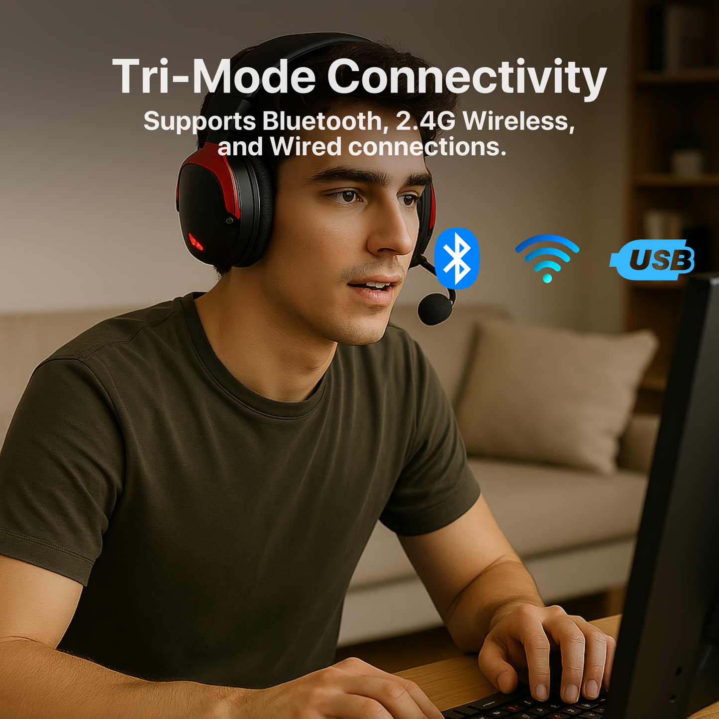 The Bigly Brothers RGB Wireless Headset with Noise-Cancelling Mic & up to 36 Hours Battery Life