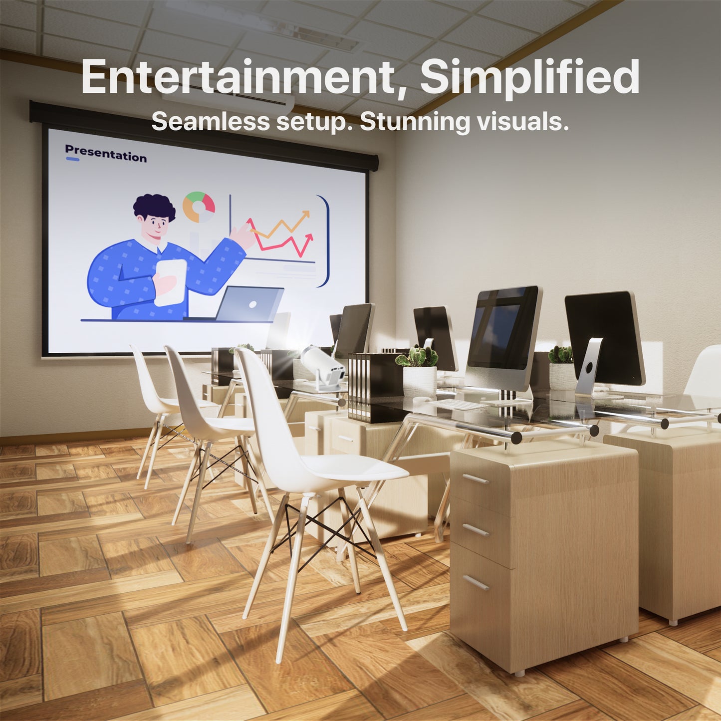 Projector Bundle - Projector Screen with Stand & Brother eye 4k Mini projector 300 lumens 2gb ram 16gb rom ultra fast , All in One Super Mini Projector