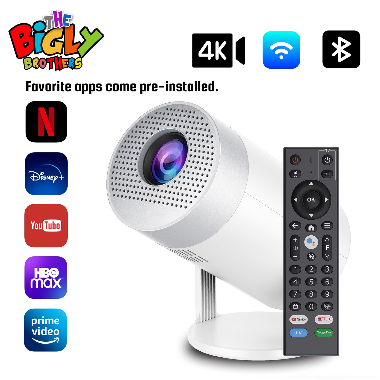 Projector Bundle - Projector Screen with Stand & Brother eye 4k Mini projector 300 lumens 2gb ram 16gb rom ultra fast , All in One Super Mini Projector