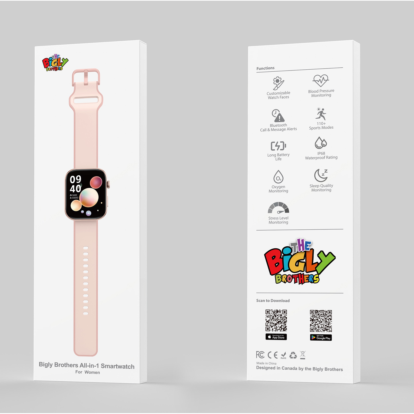 The Bigly Brothers All-in-1 Smart Watch for Women, Sports Watch with Call/Text, Heart Rate, Blood Pressure, Oxygen Level Monitor, Sleep Tracker, 110+ Sport Modes, IP68 Waterproof